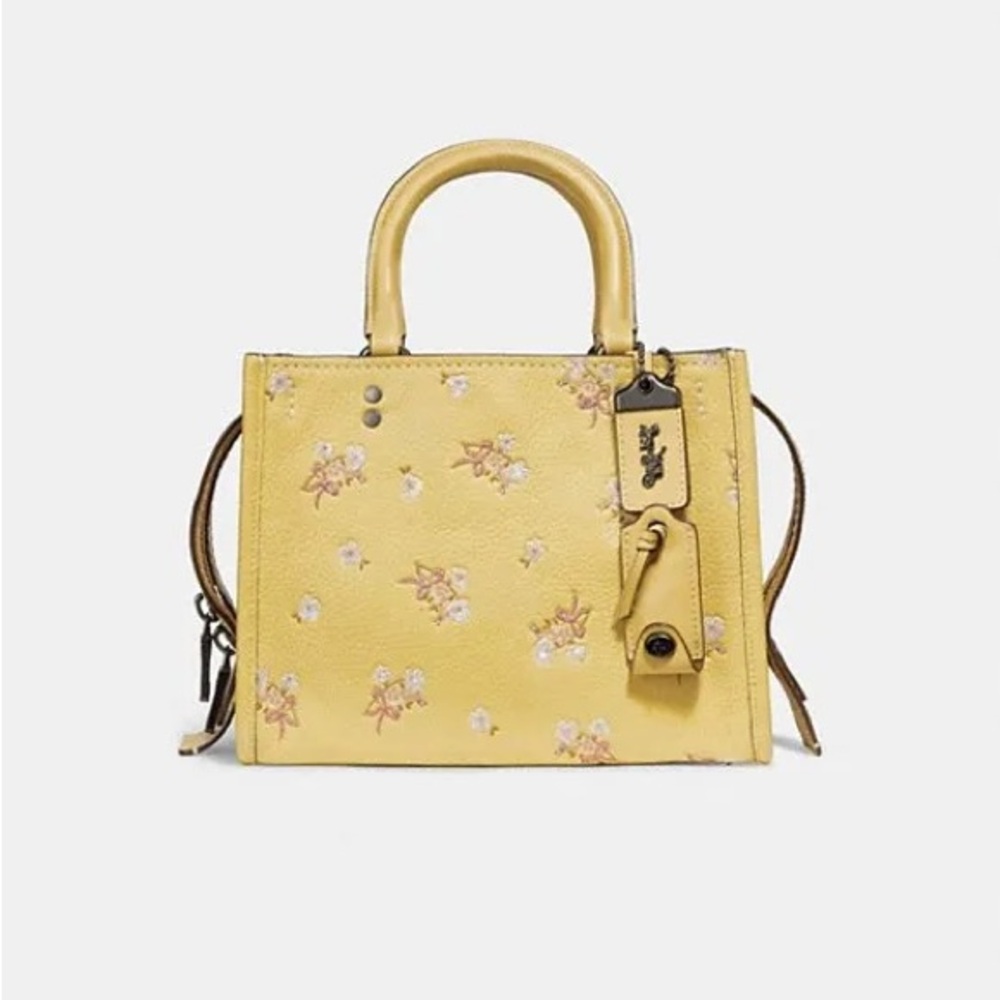 Coach Rogue 25 With Sequins Floral Bow Print Yellow